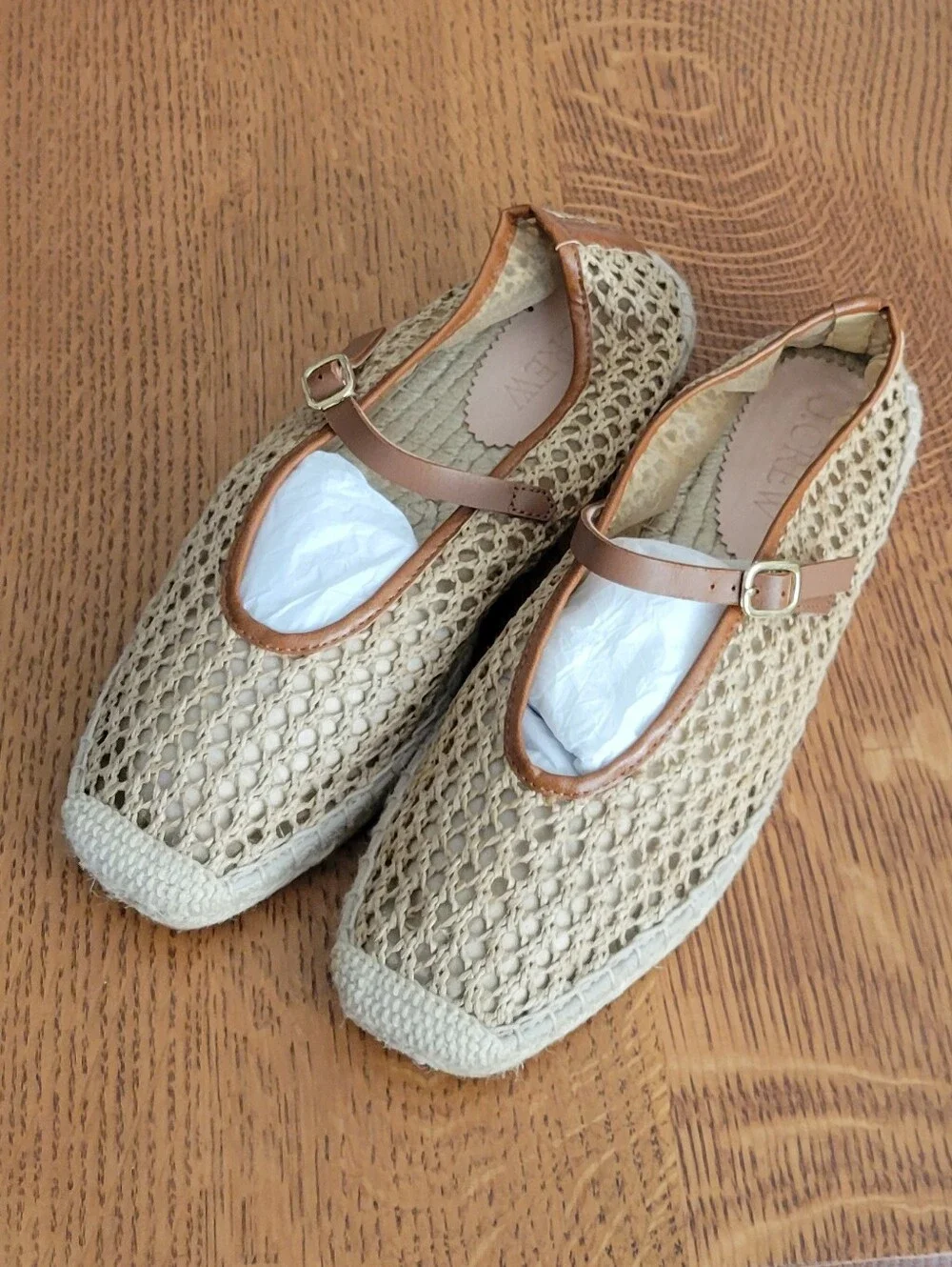J. Crew Made-in-Spain woven Mary Jane Espadrille Flats - faux raffia - natural